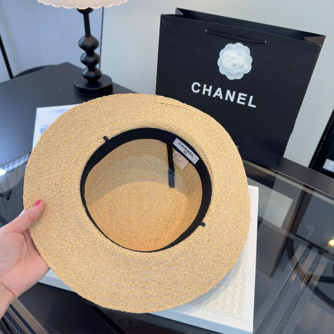 Chanel Dot Flat-top Straw Hat 262176