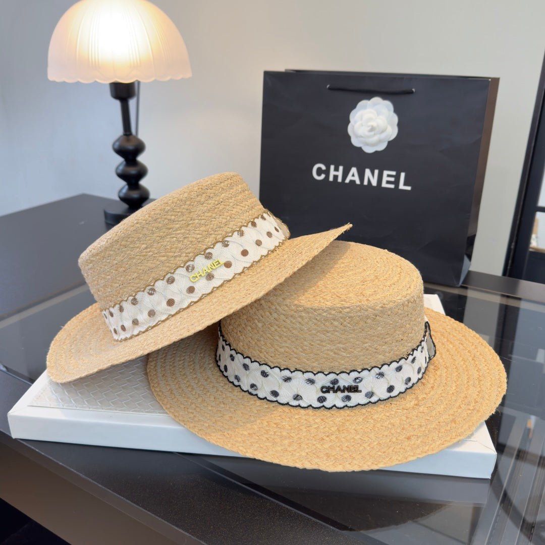 Chanel Dot Flat-top Straw Hat 262176