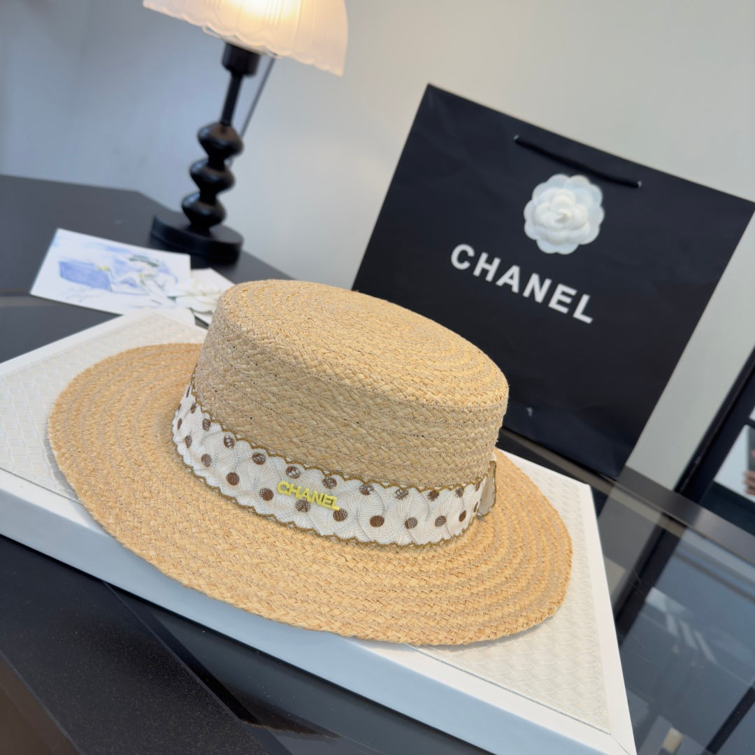 Chanel Dot Flat-top Straw Hat 262176