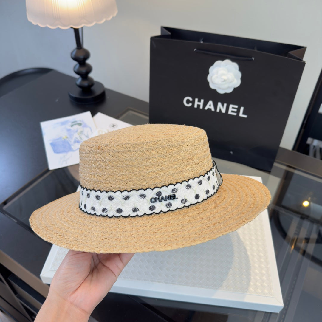 Chanel Dot Flat-top Straw Hat 262176