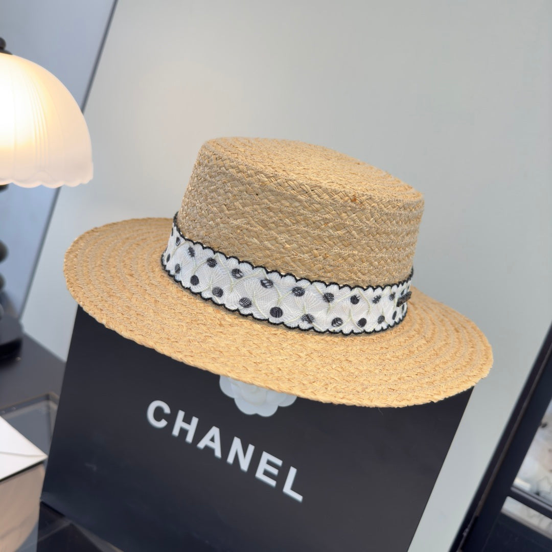 Chanel Dot Flat-top Straw Hat 262176