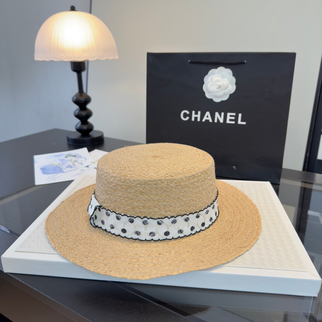 Chanel Dot Flat-top Straw Hat 262176