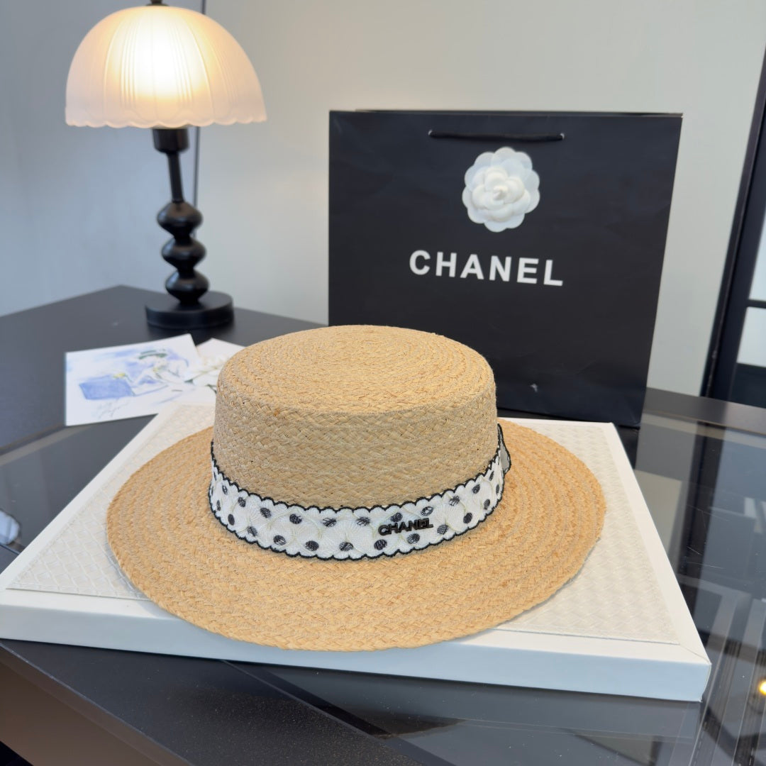 Chanel Dot Flat-top Straw Hat 262176
