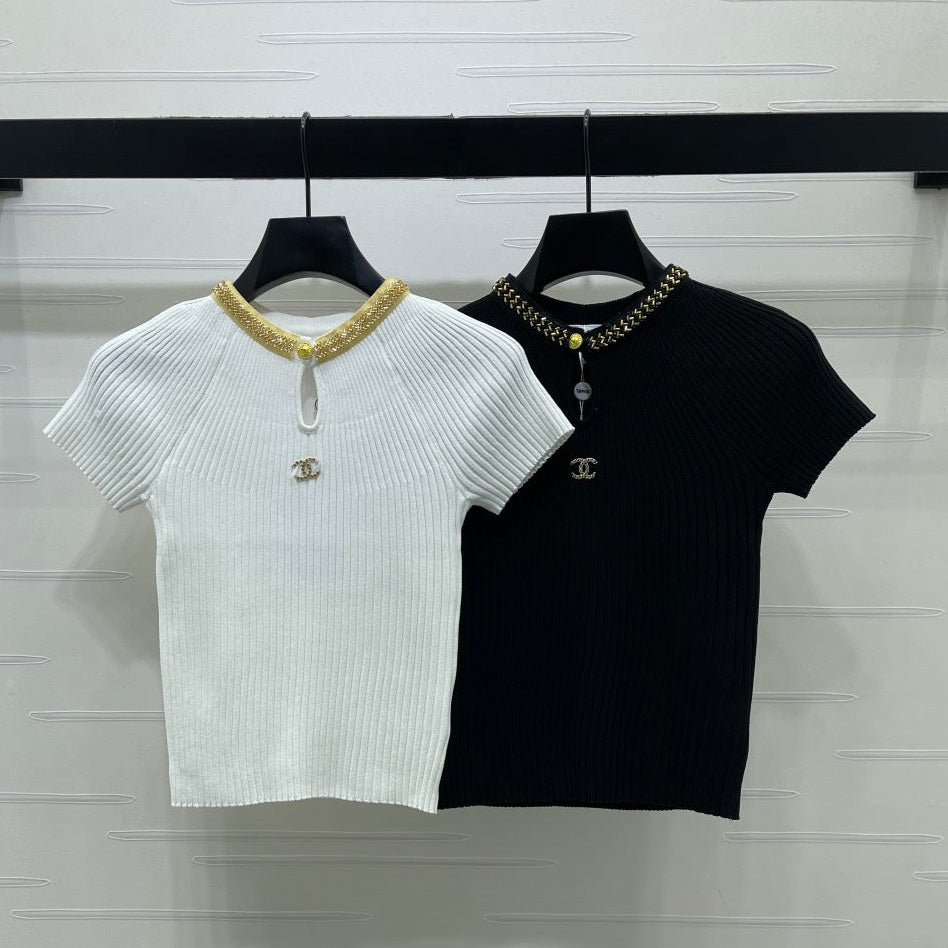 Chanel 2026 Beaded Knit Short-sleeved Top Viscose Nylon 365984