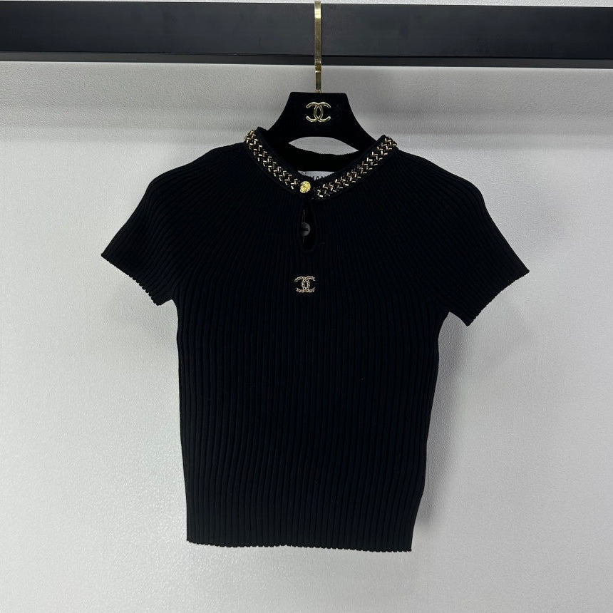 Chanel 2026 Beaded Knit Short-sleeved Top Viscose Nylon 365984