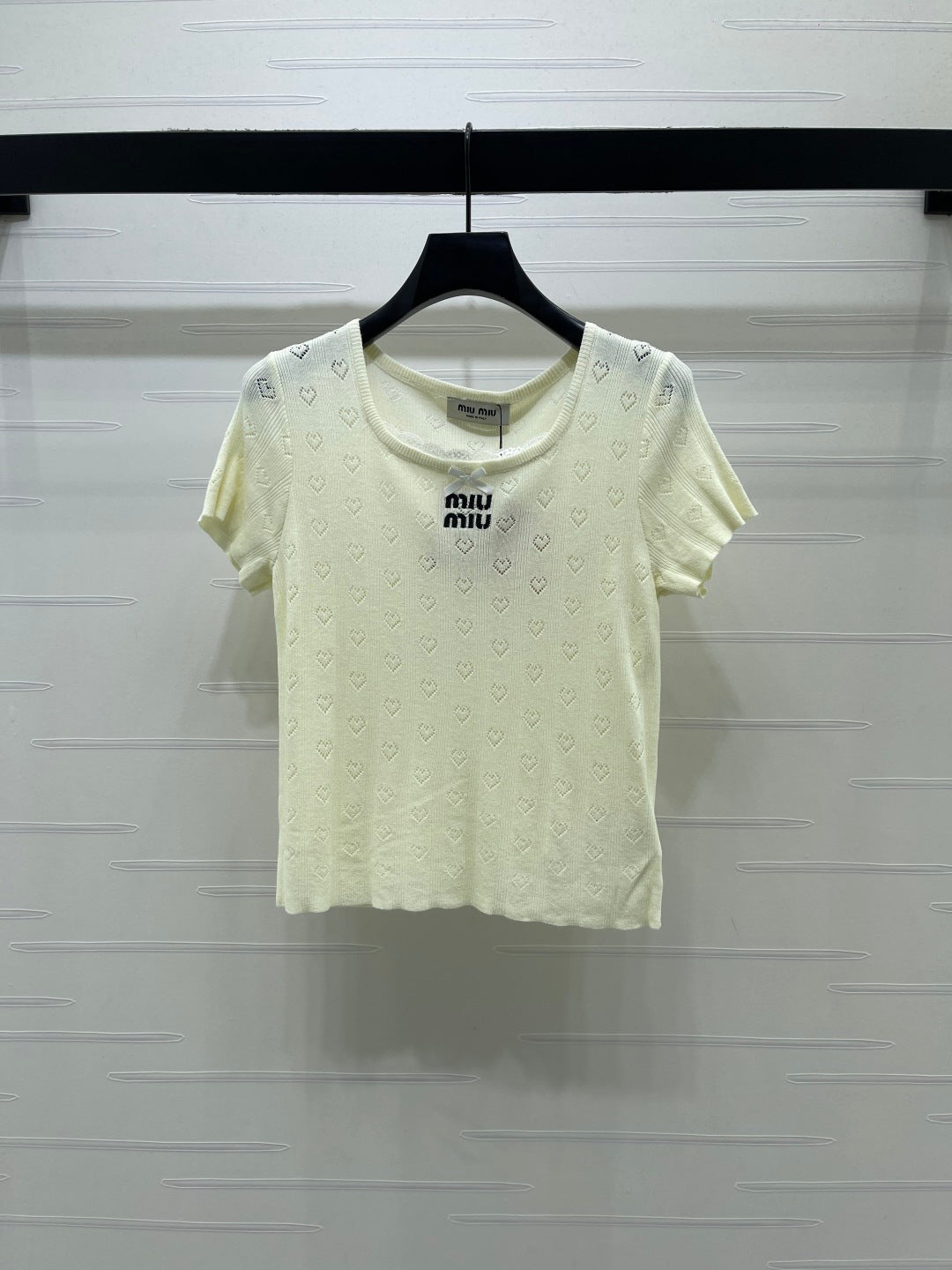 Miumiu 2026 Square Neck Knit Short-sleeved Top Wool 766293