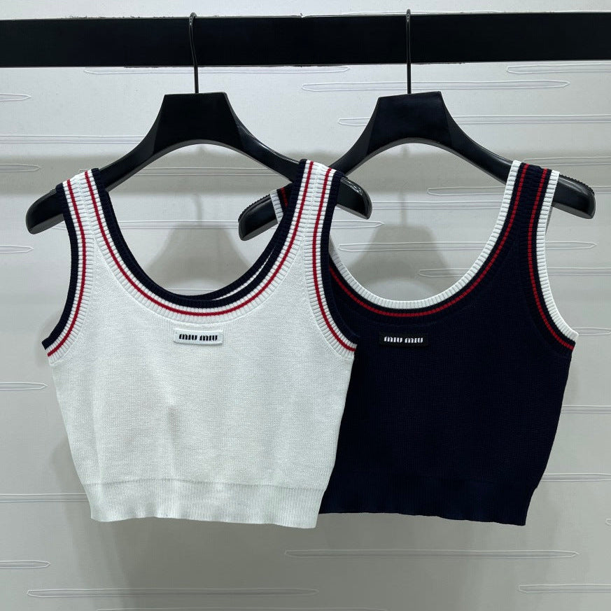 Miumiu 2026 Color-blocked Striped Cropped Knit Vest Tencel 246239