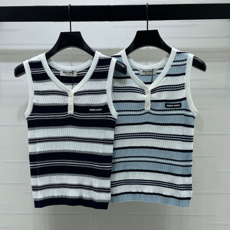 Miumiu 2026 Striped knit V-neck Vest Wool 246238