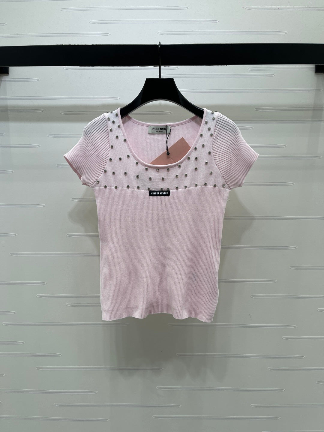Miumiu 2026 U-neck Knit Short-sleeved Top Wool 355613