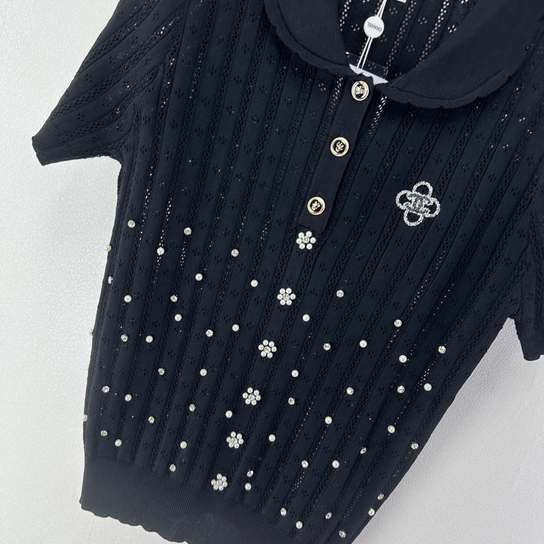 Chanel 2026 Beaded Knit Short-sleeved Top Wool Nylon 368304