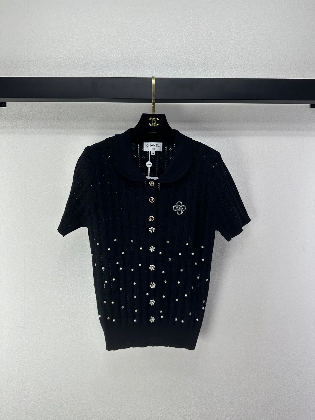 Chanel 2026 Beaded Knit Short-sleeved Top Wool Nylon 368304