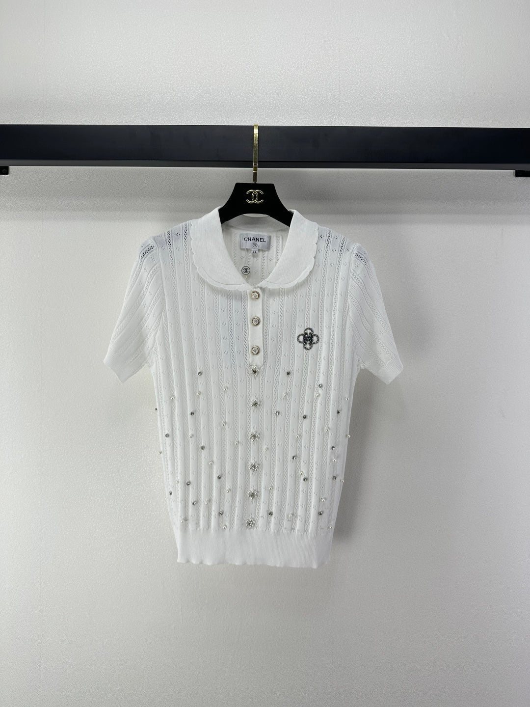 Chanel 2026 Beaded Knit Short-sleeved Top Wool Nylon 368304