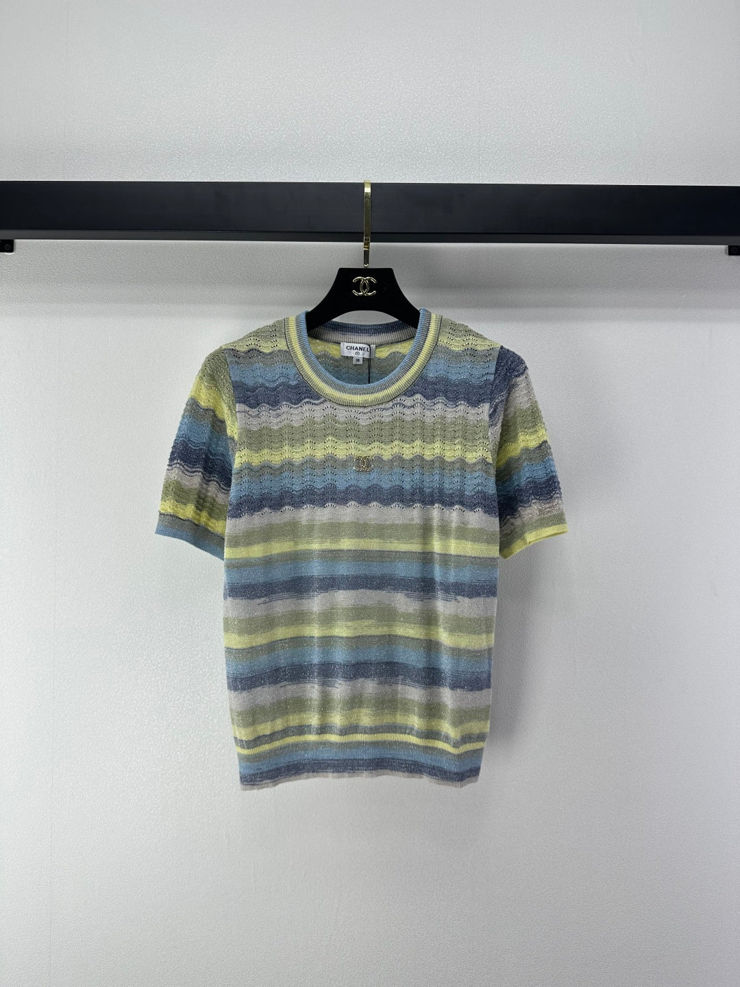 Chanel 2026 Striped Knit Short-sleeved Top Wool Cashmere 368456