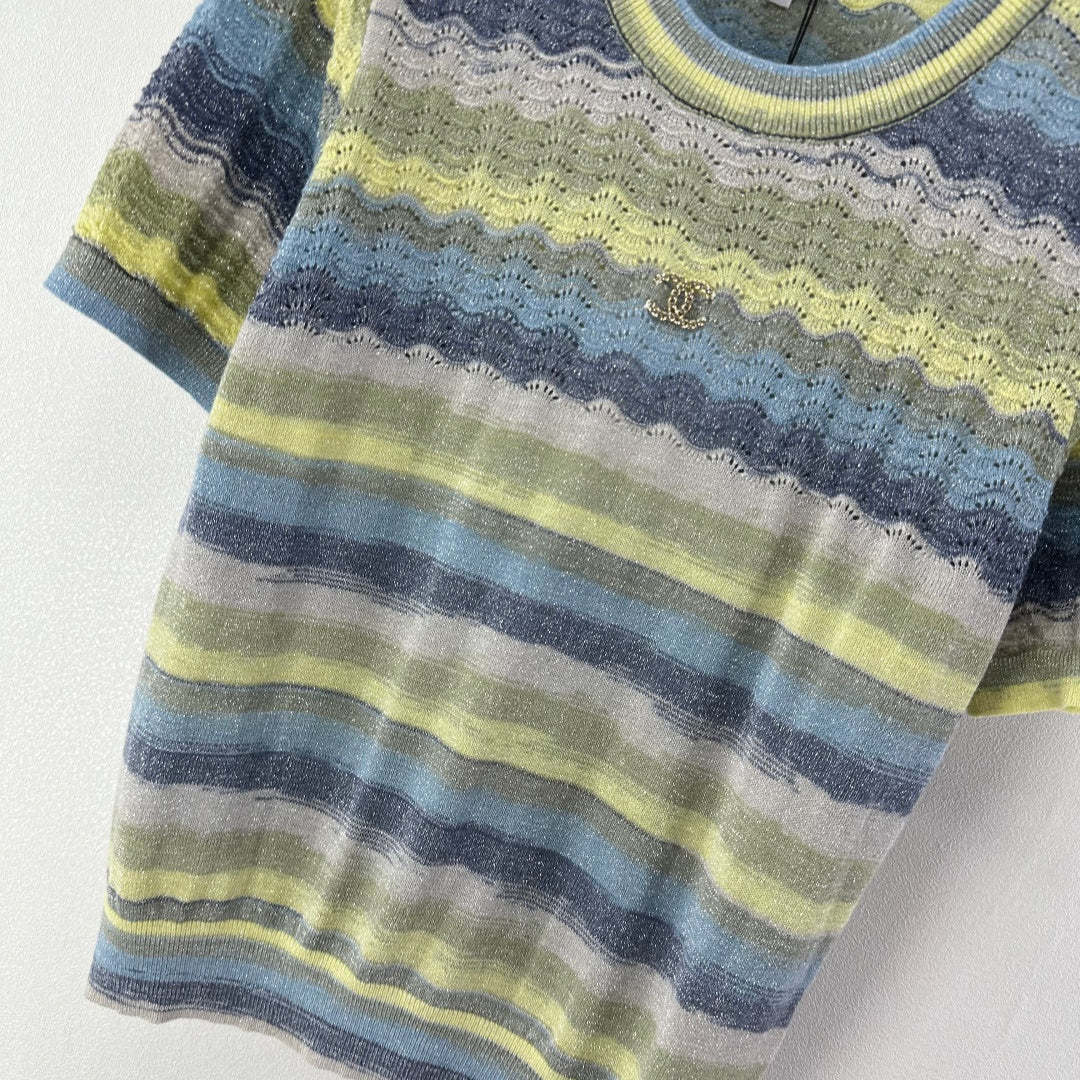 Chanel 2026 Striped Knit Short-sleeved Top Wool Cashmere 368456