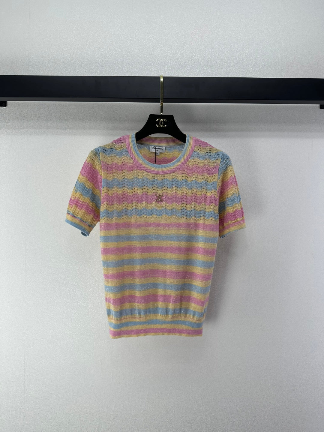 Chanel 2026 Striped Knit Short-sleeved Top Wool Cashmere 368456