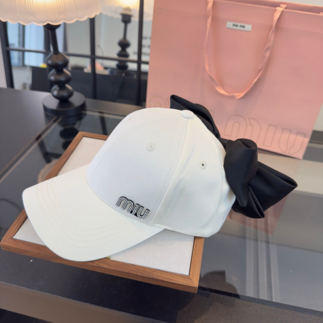 Miumiu Bow-tie Baseball Cap Cotton Fabric 343533