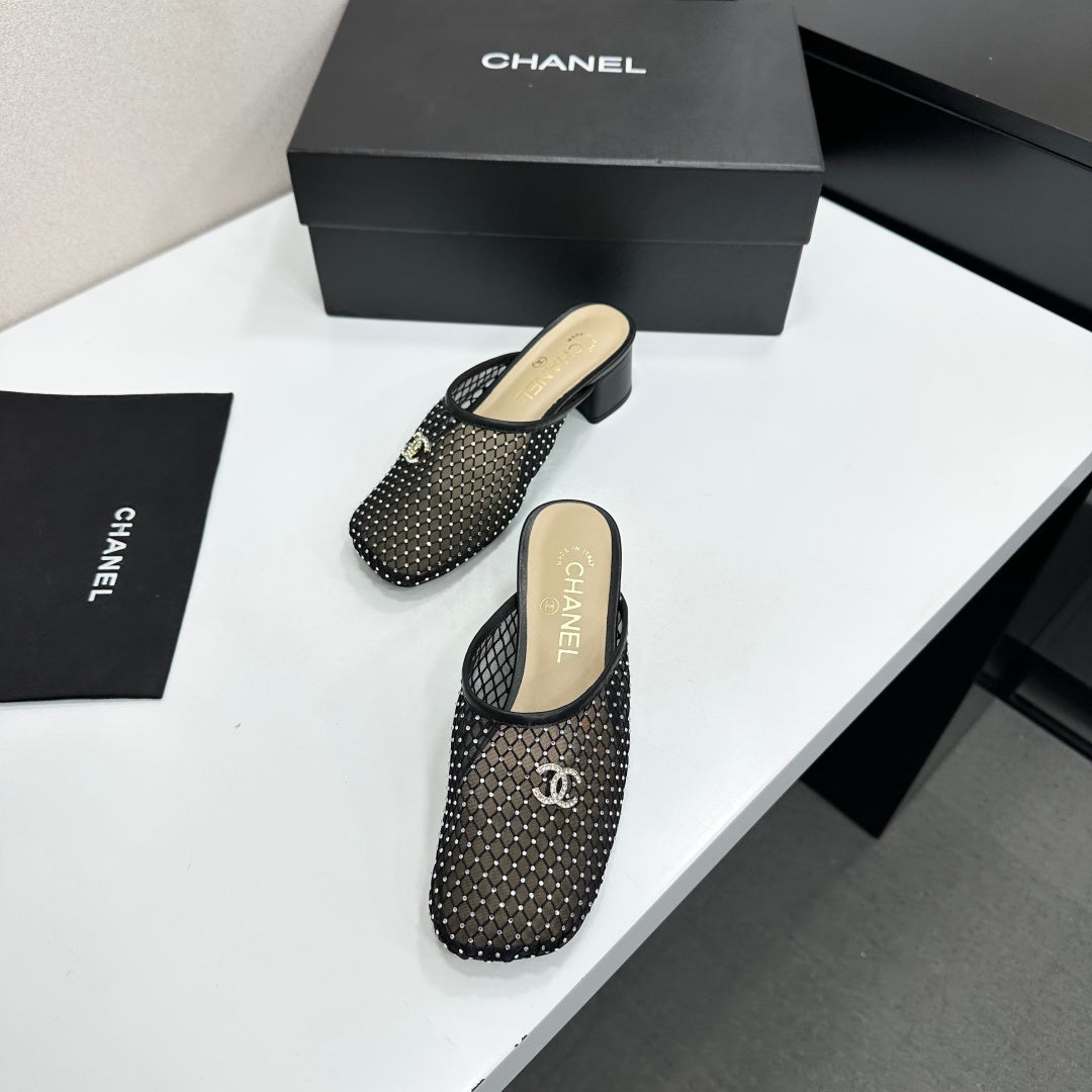 Chanel 2026 Gold Logo Flat Mules Leather Sheepskin 823046