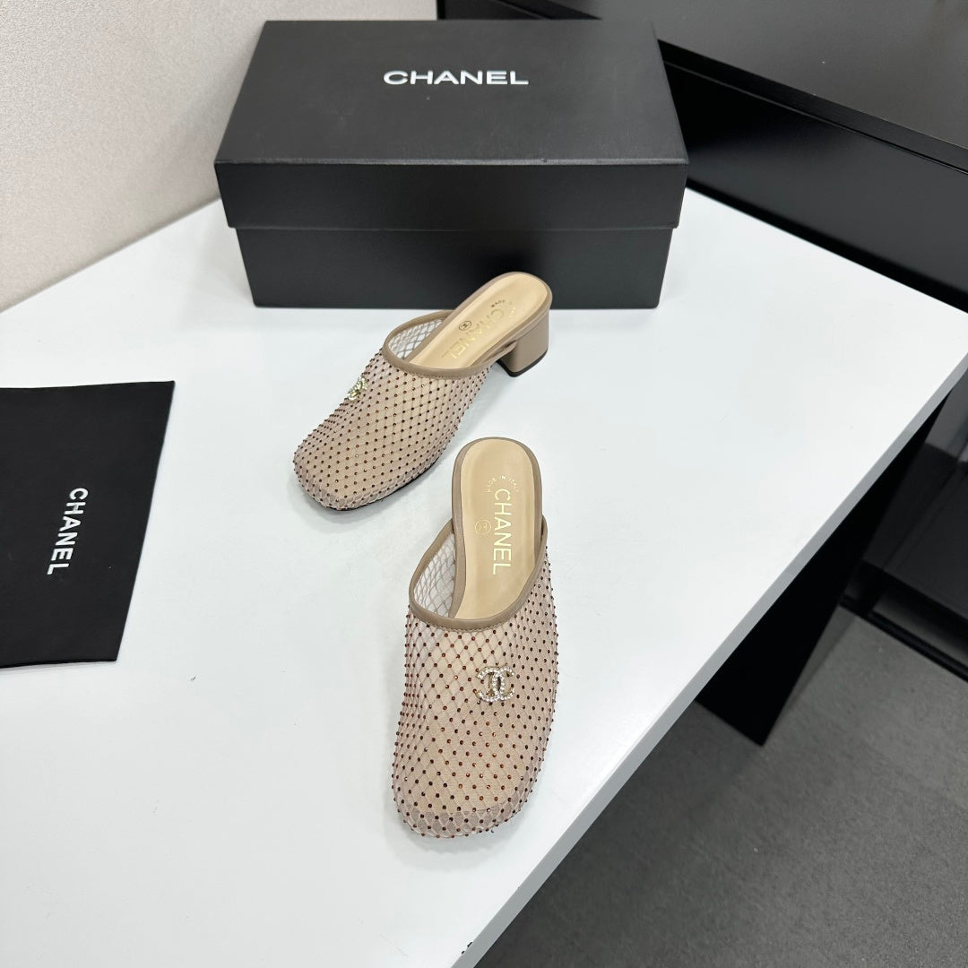 Chanel 2026 Gold Logo Flat Mules Leather Sheepskin 823046