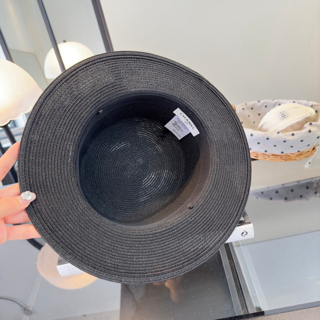 Chanel Flat-top Straw Hat With Flower Pearl 269016