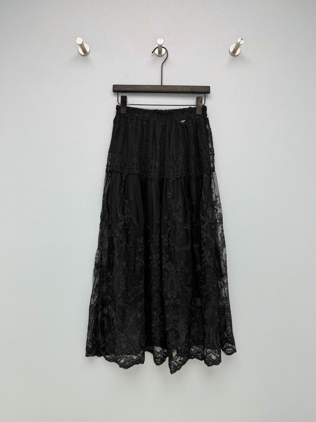 Chanel 2026 Lace Embroidery Midi Skirt Cotton 372978