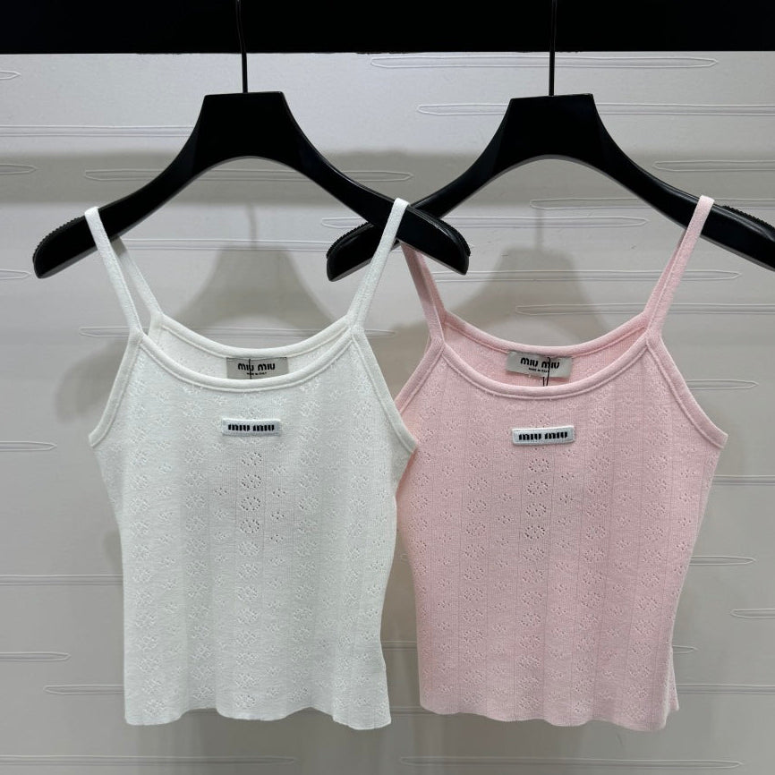 Miumiu 2026 Hollow Out Strappy Knitted Vest Wool Polester 375096