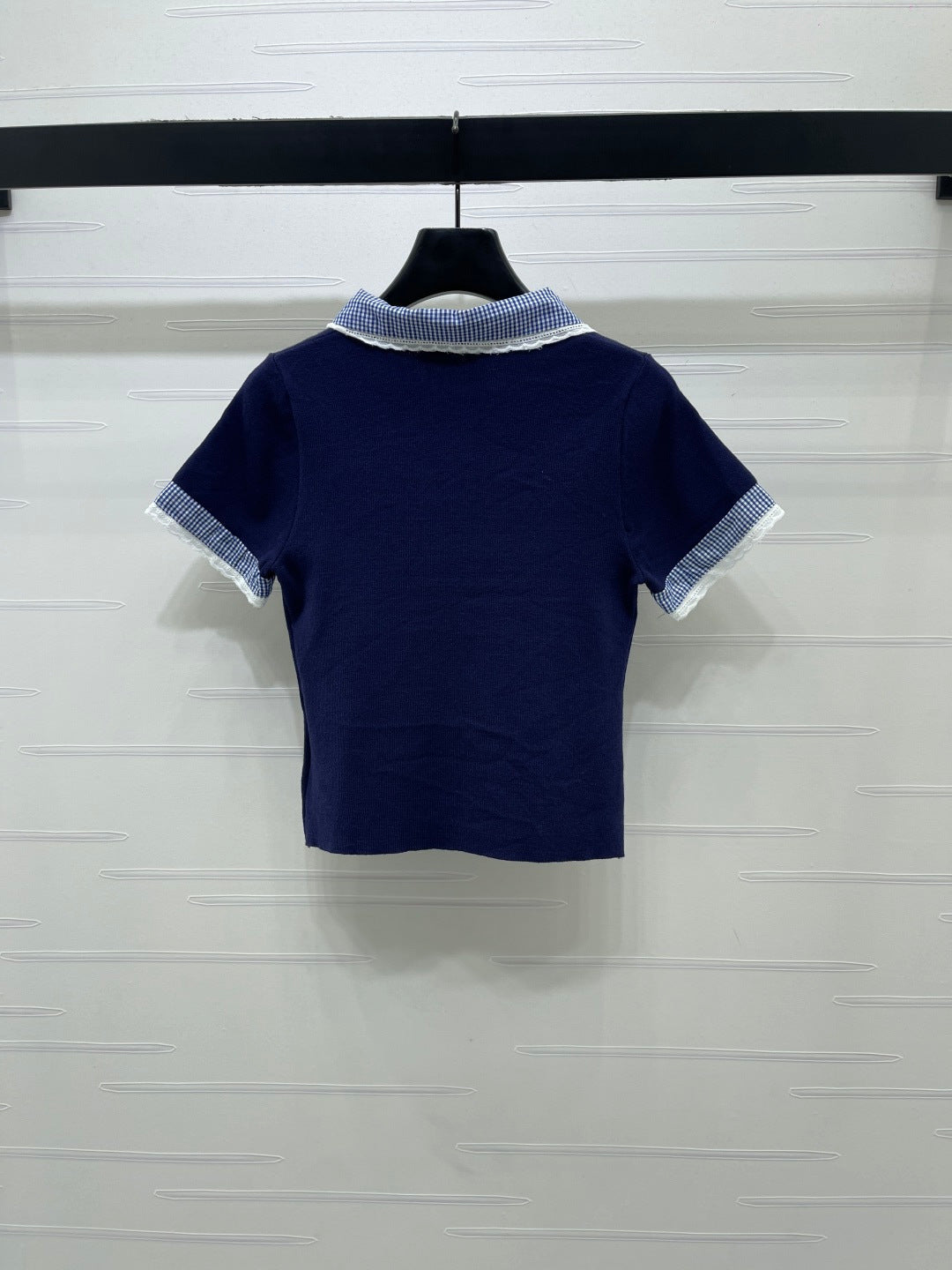 Miumiu 2026 Polo Shirts With Checkered Collar And Lace Trim Wool 332264
