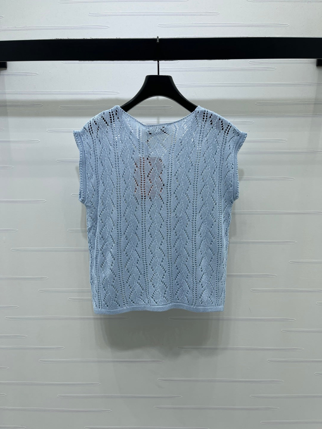 Miumiu 2026 Sequined Openwork Knit Short-Sleeve Top Wool 375034