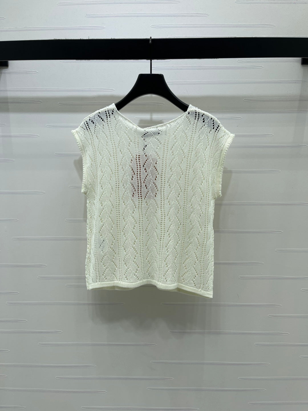 Miumiu 2026 Sequined Openwork Knit Short-Sleeve Top Wool 375034