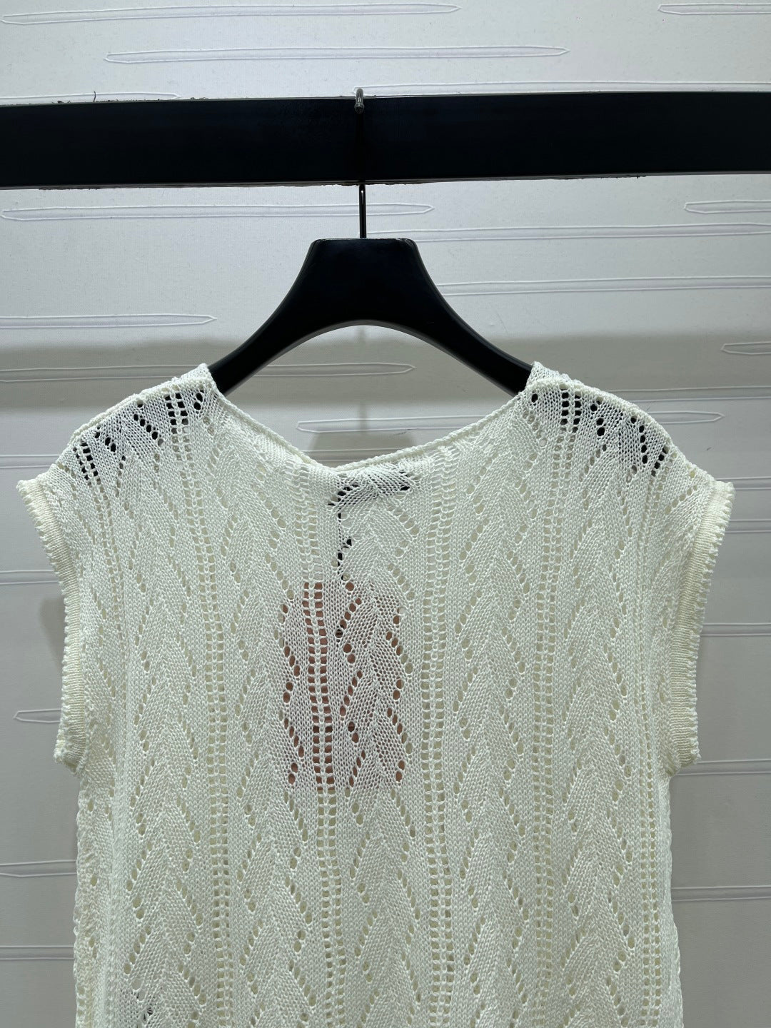 Miumiu 2026 Sequined Openwork Knit Short-Sleeve Top Wool 375034