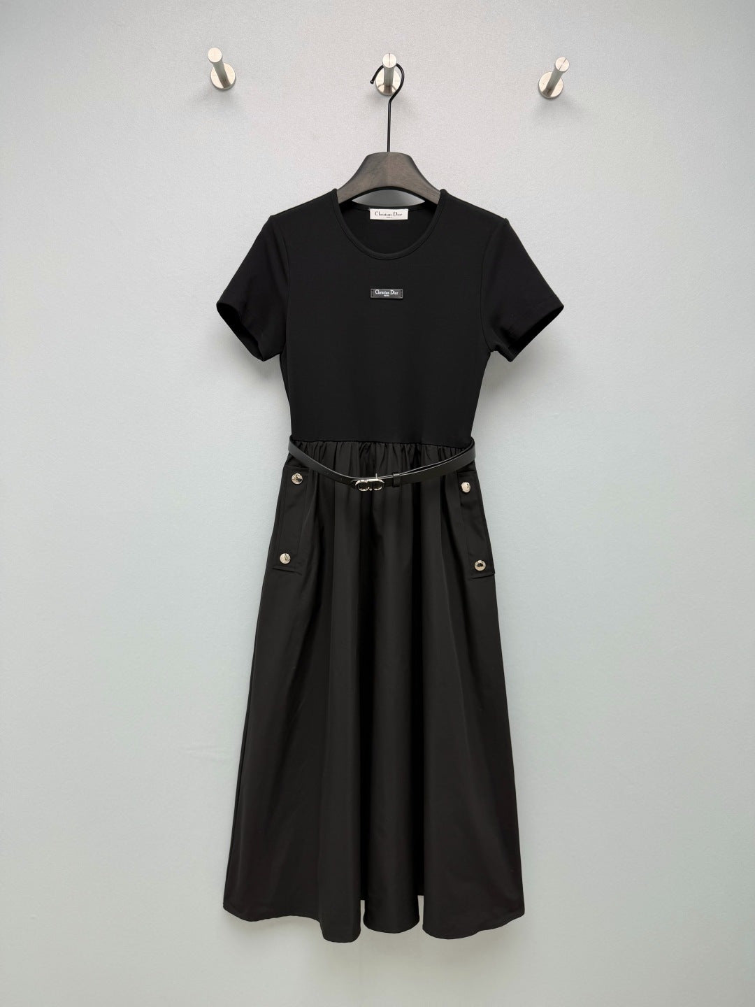 Dior 2026 Short-Sleeve Dress With Belt Polyester Cotton 377818