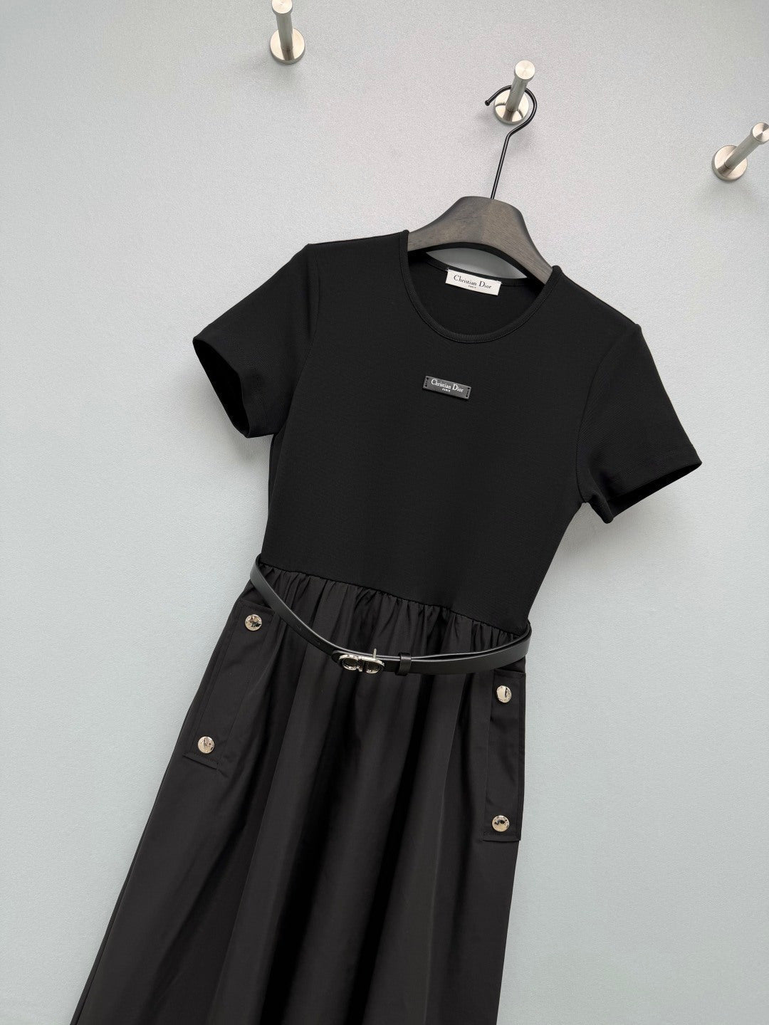 Dior 2026 Short-Sleeve Dress With Belt Polyester Cotton 377818