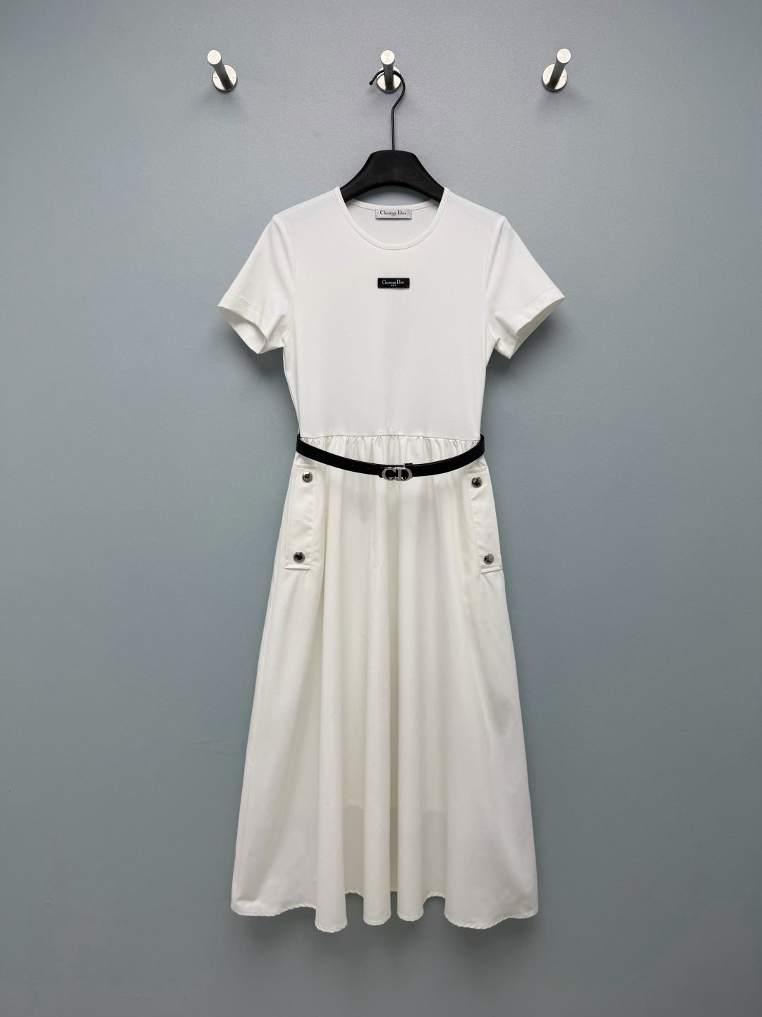 Dior 2026 Short-Sleeve Dress With Belt Polyester Cotton 377818