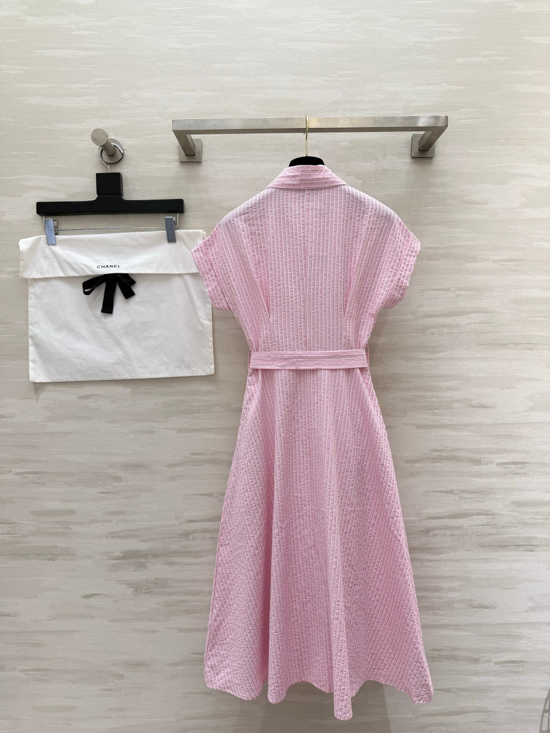 Chanel 2026 Striped Shirt Dress Pink and Blue Cotton 377536