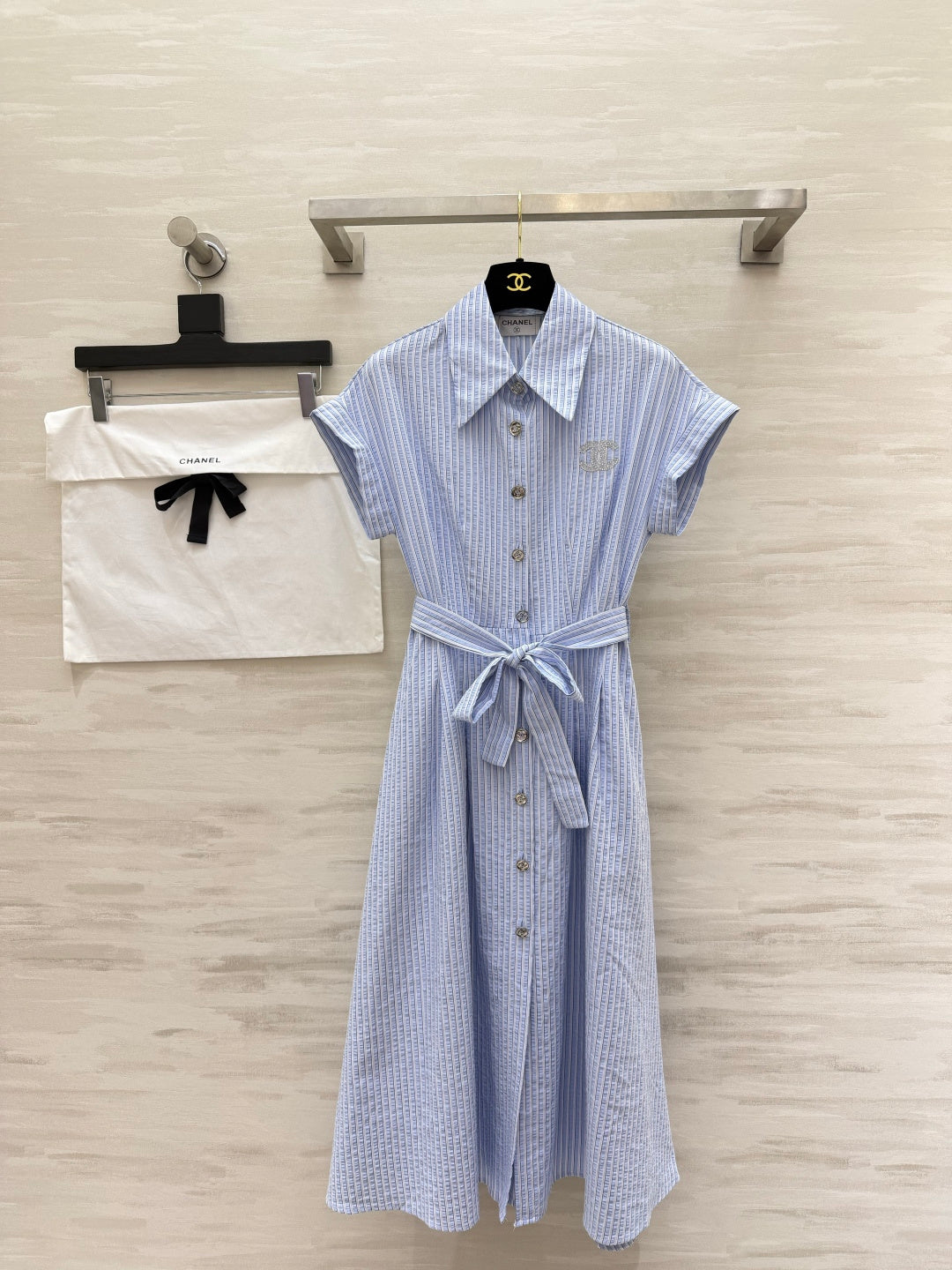 Chanel 2026 Striped Shirt Dress Pink and Blue Cotton 377536