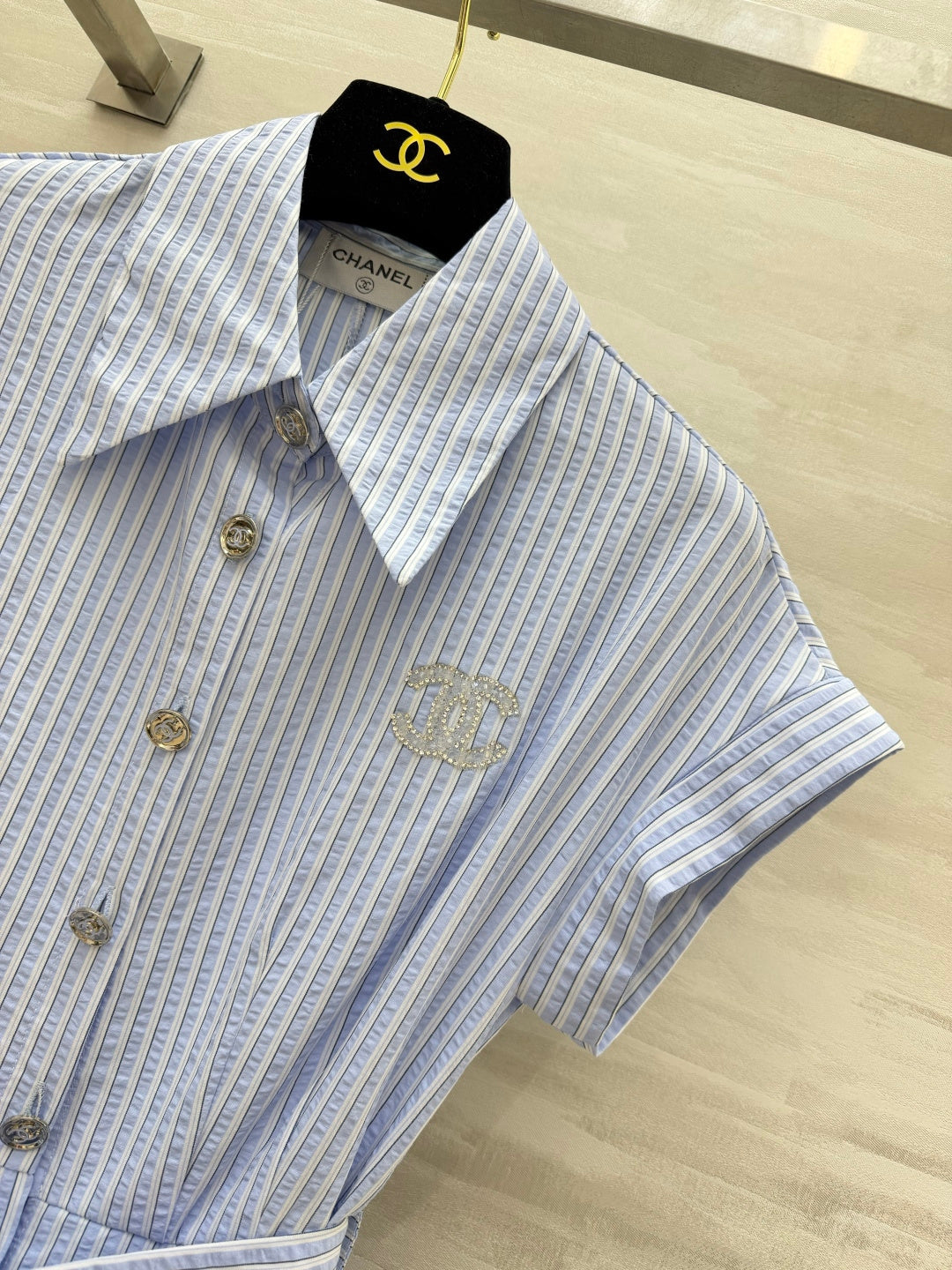 Chanel 2026 Striped Shirt Dress Pink and Blue Cotton 377536