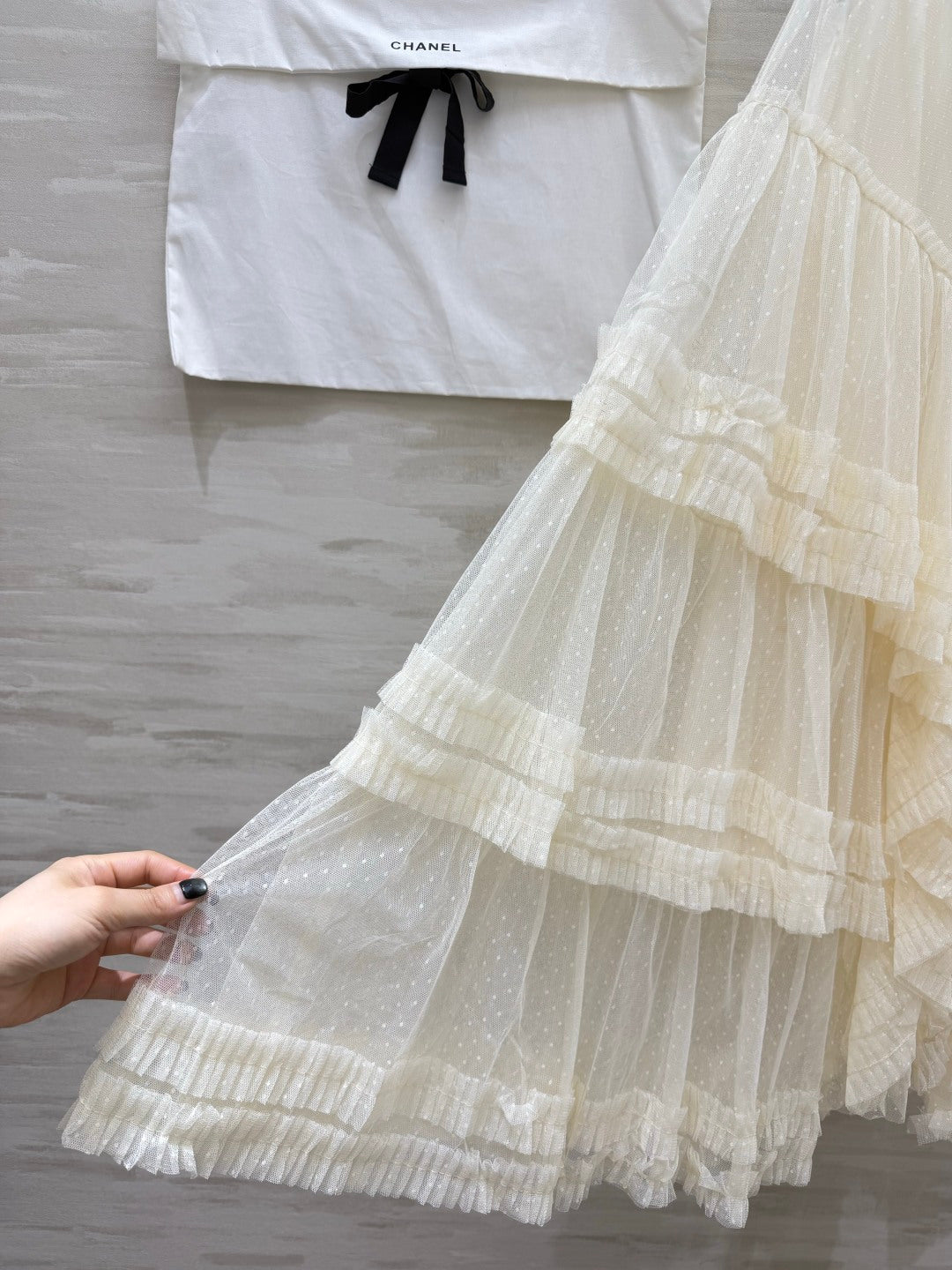 Chanel 2026 Polka Dot Mesh Cake Skirt with Layered Ruffles 377534