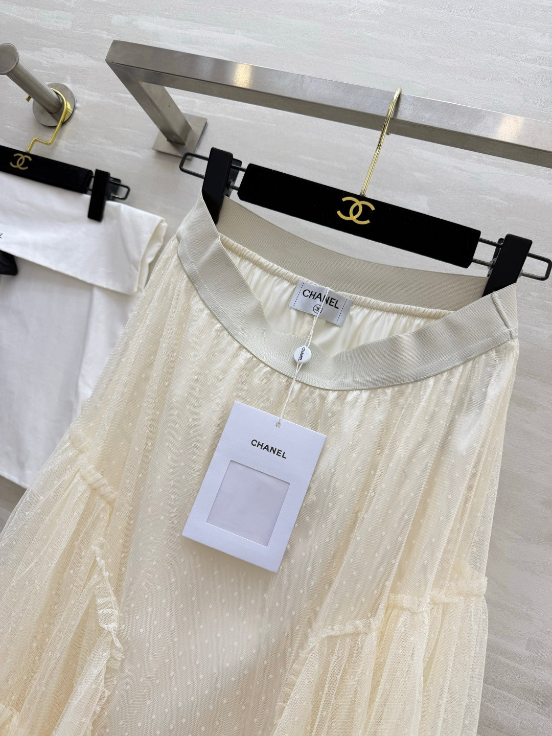 Chanel 2026 Polka Dot Mesh Cake Skirt with Layered Ruffles 377534