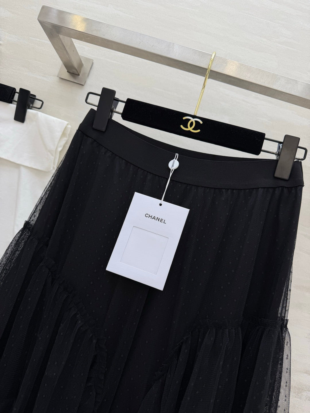 Chanel 2026 Polka Dot Mesh Cake Skirt with Layered Ruffles 377534