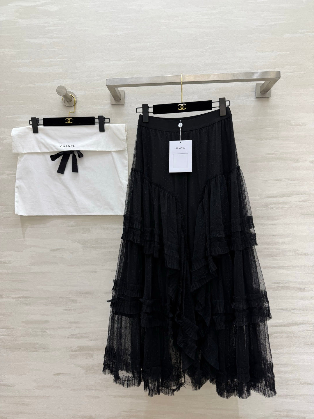 Chanel 2026 Polka Dot Mesh Cake Skirt with Layered Ruffles 377534