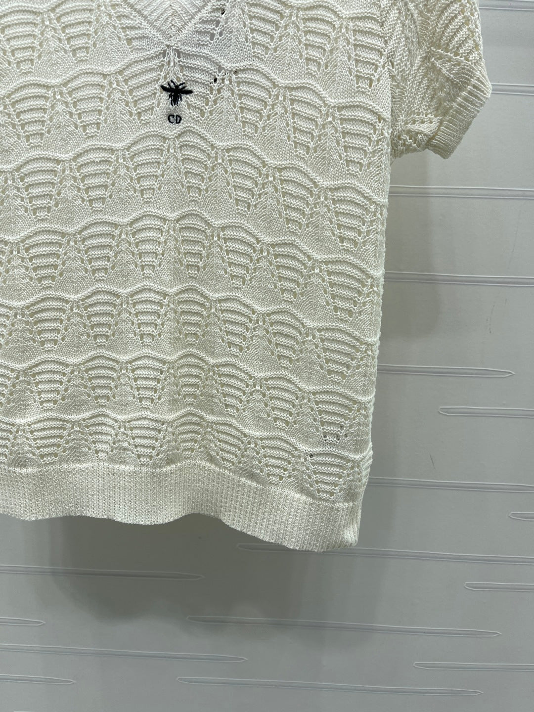 Dior 2026 Hollow-out V-neck Knit Short-sleeved Top Wool Cotton 377970