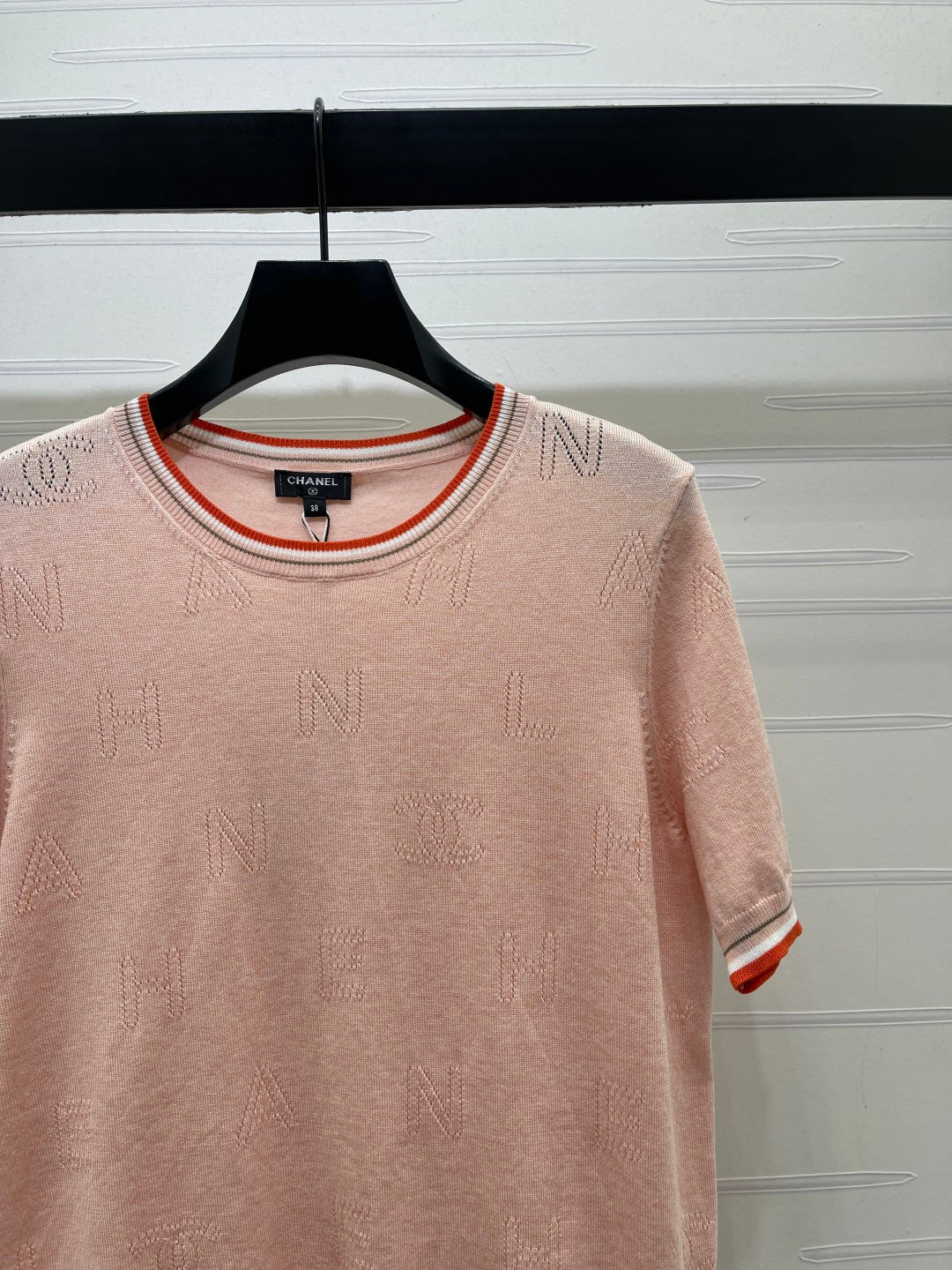 Chanel 2026 Hollow-out Knit Crew Neck Short-sleeved Top 380725