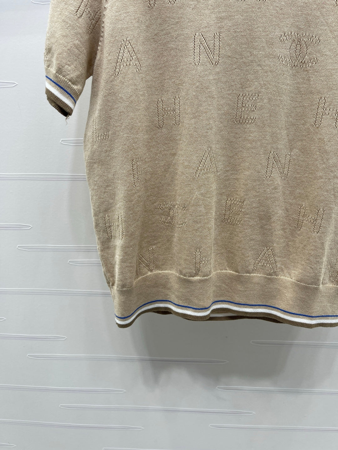 Chanel 2026 Hollow-out Knit Crew Neck Short-sleeved Top 380725