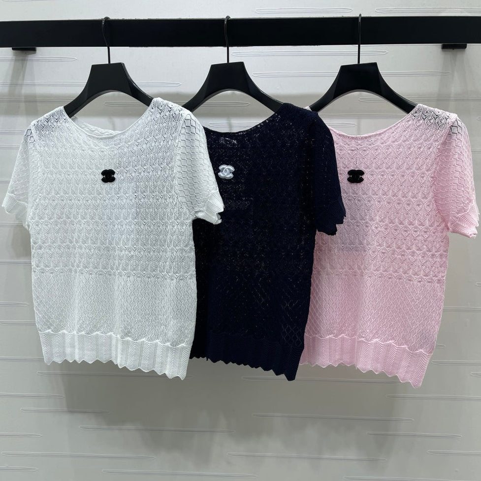 Chanel 2026 Double C Logo Knit Short-sleeved Shirt 380703