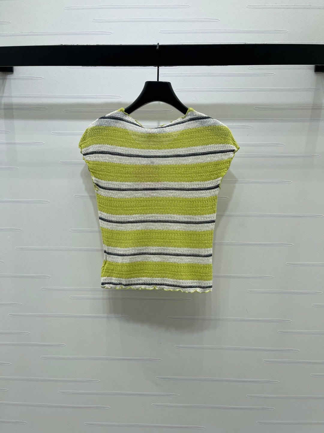 Miumiu 2026 Color-blocked Striped Knit Short-sleeved Top Cotton 380669