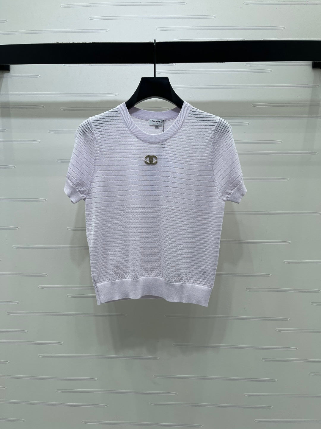 Chanel 2026 Striped Knit Short-sleeved Top Tencel Cotton 380709