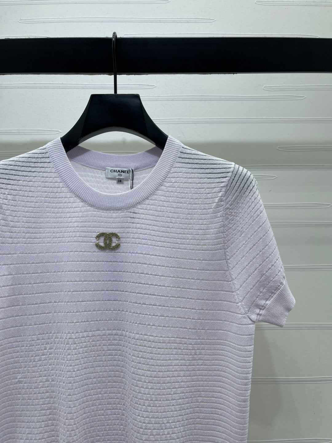 Chanel 2026 Striped Knit Short-sleeved Top Tencel Cotton 380709