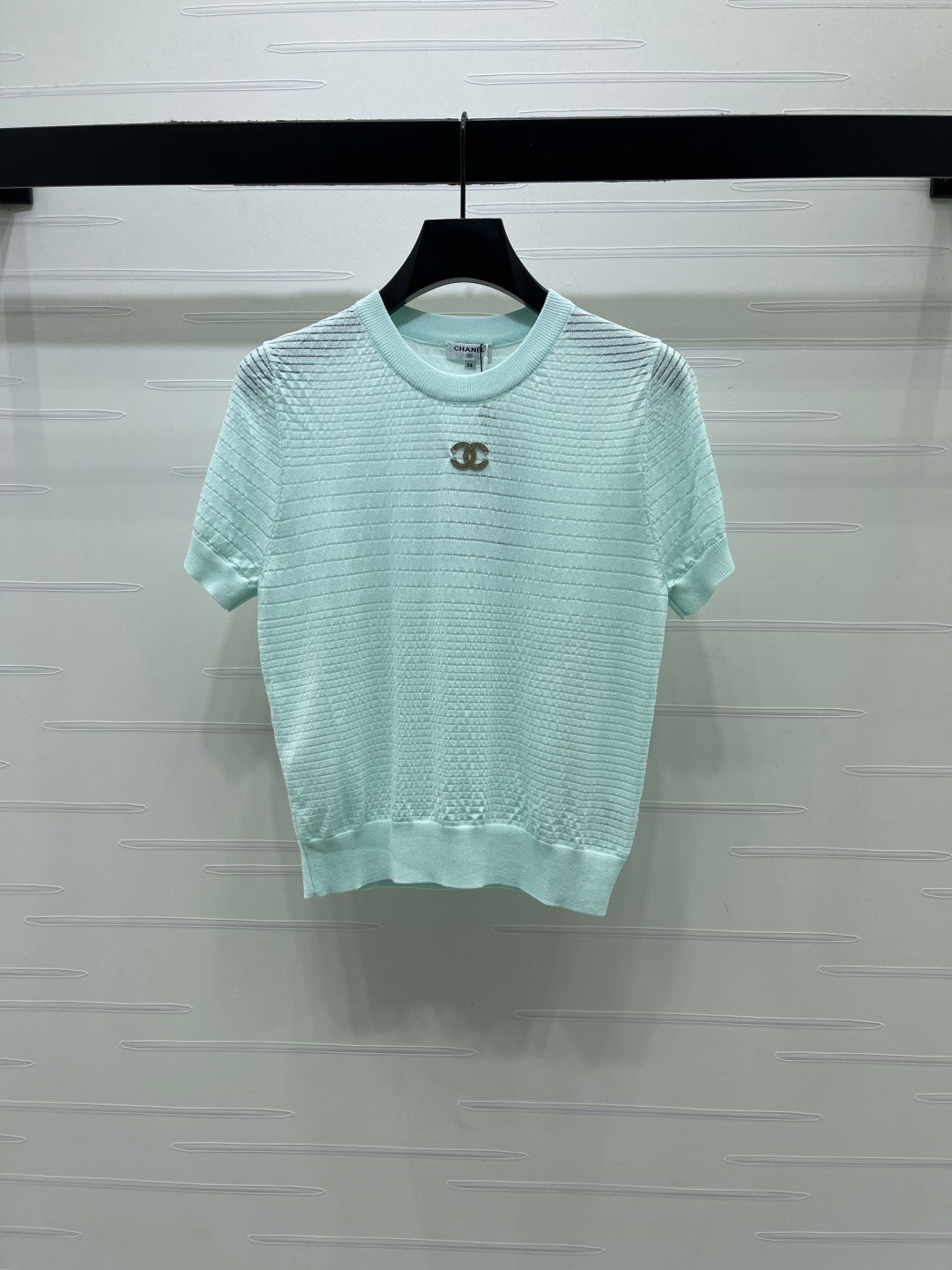Chanel 2026 Striped Knit Short-sleeved Top Tencel Cotton 380709