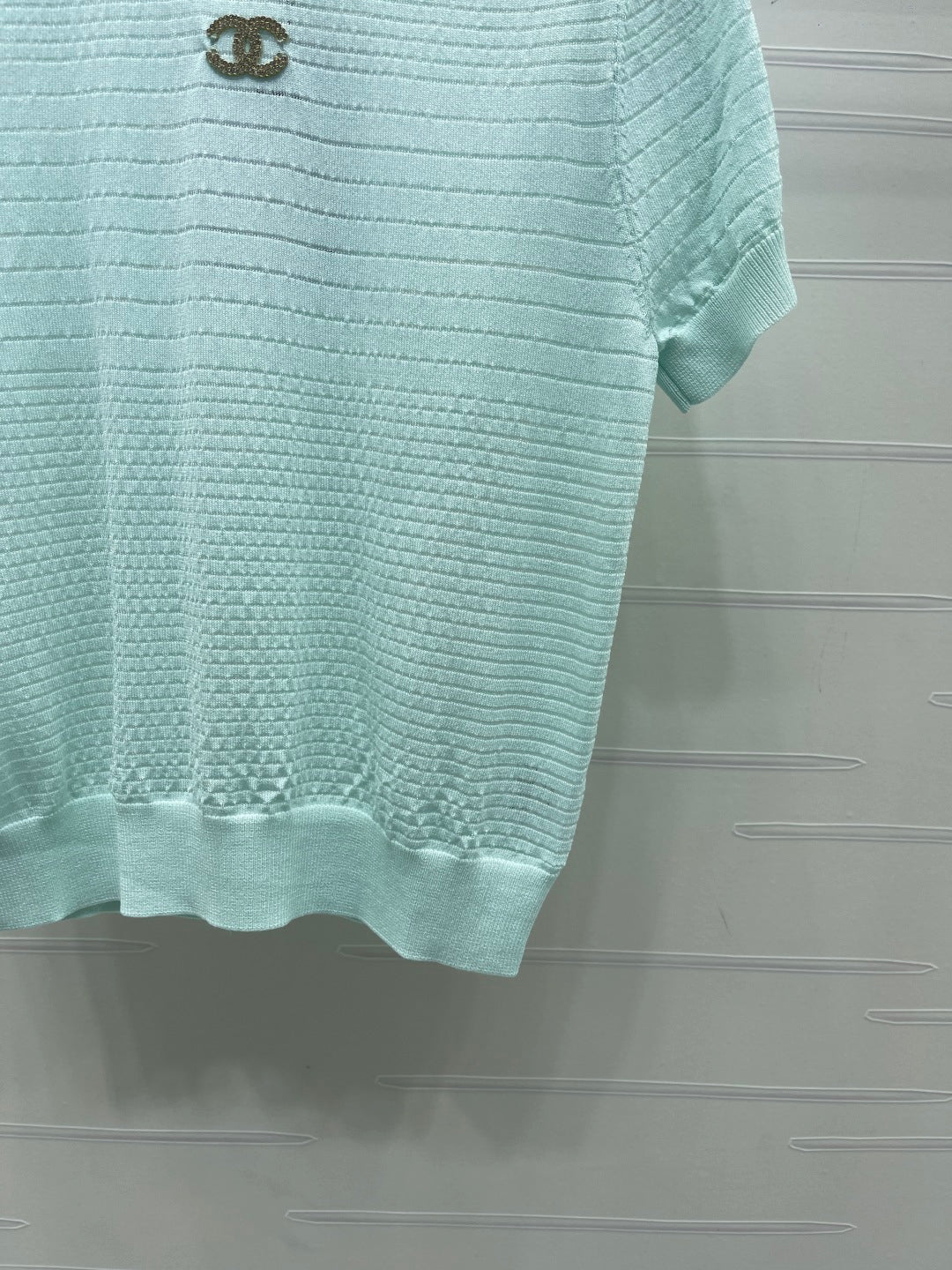 Chanel 2026 Striped Knit Short-sleeved Top Tencel Cotton 380709