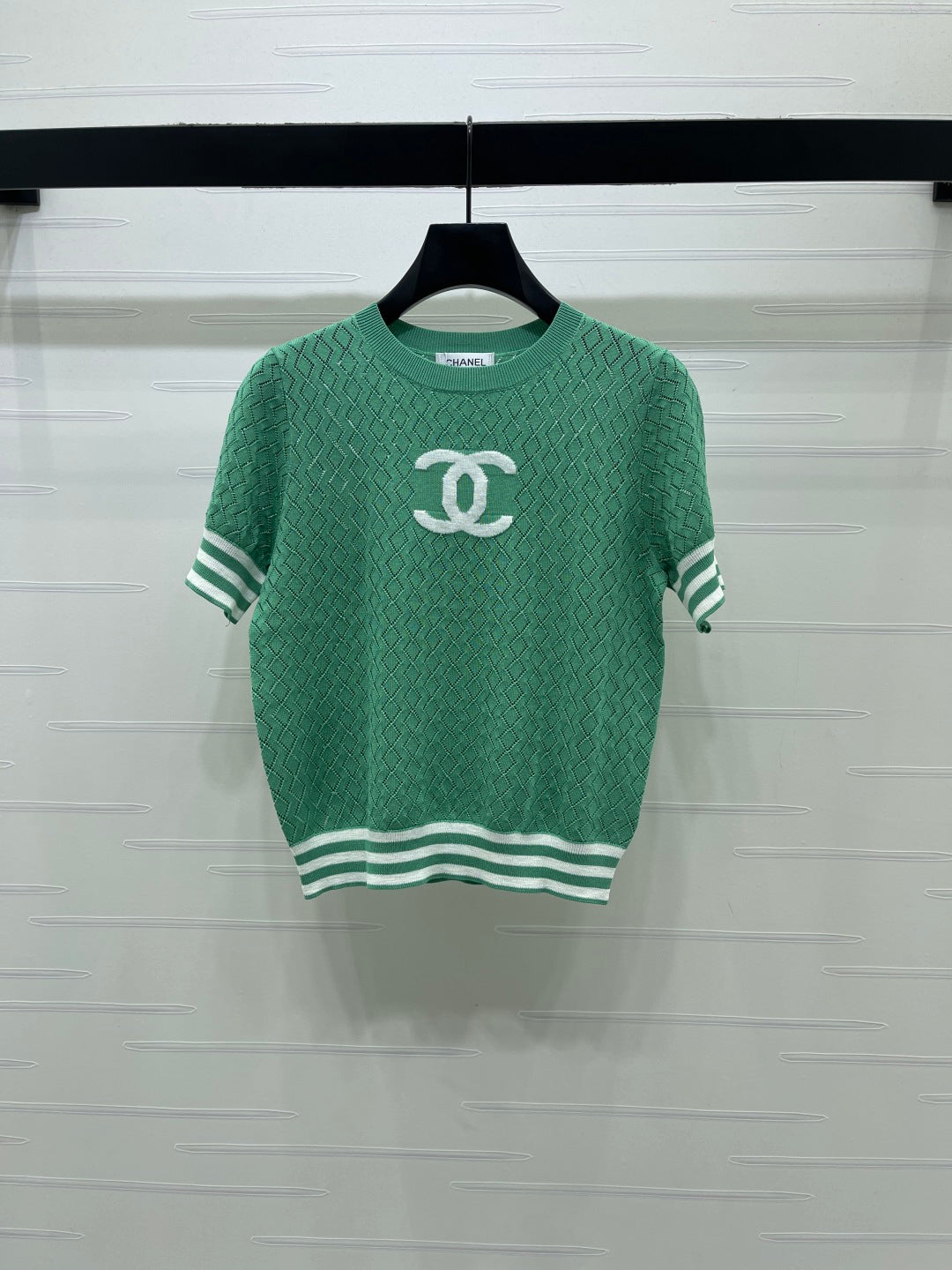 Chanel 2026 Pattern Hollow-Out Round Neck Knitted Short Sleeve Cotton 394026