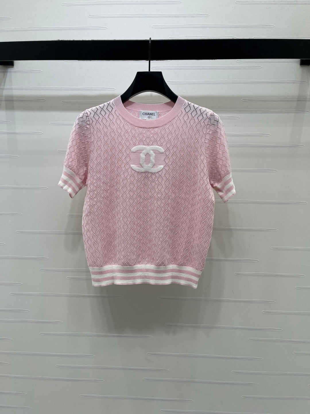 Chanel 2026 Pattern Hollow-Out Round Neck Knitted Short Sleeve Cotton 394026